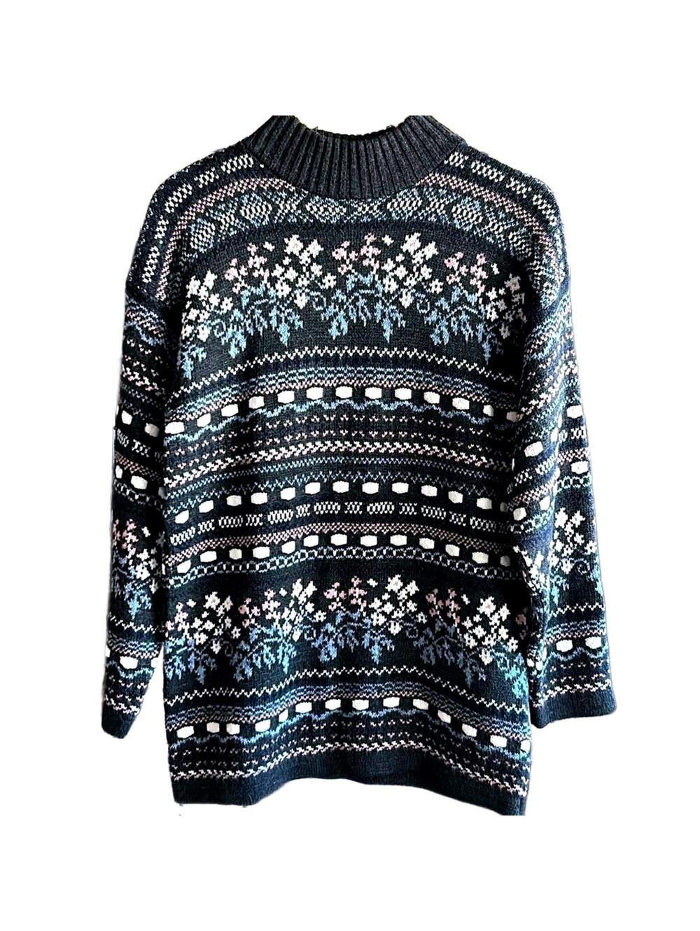 Dana Scott Grannycore Nordic Sweater Small Grey White Mock Neck Gorpcore Vintage - Picture 2 of 6